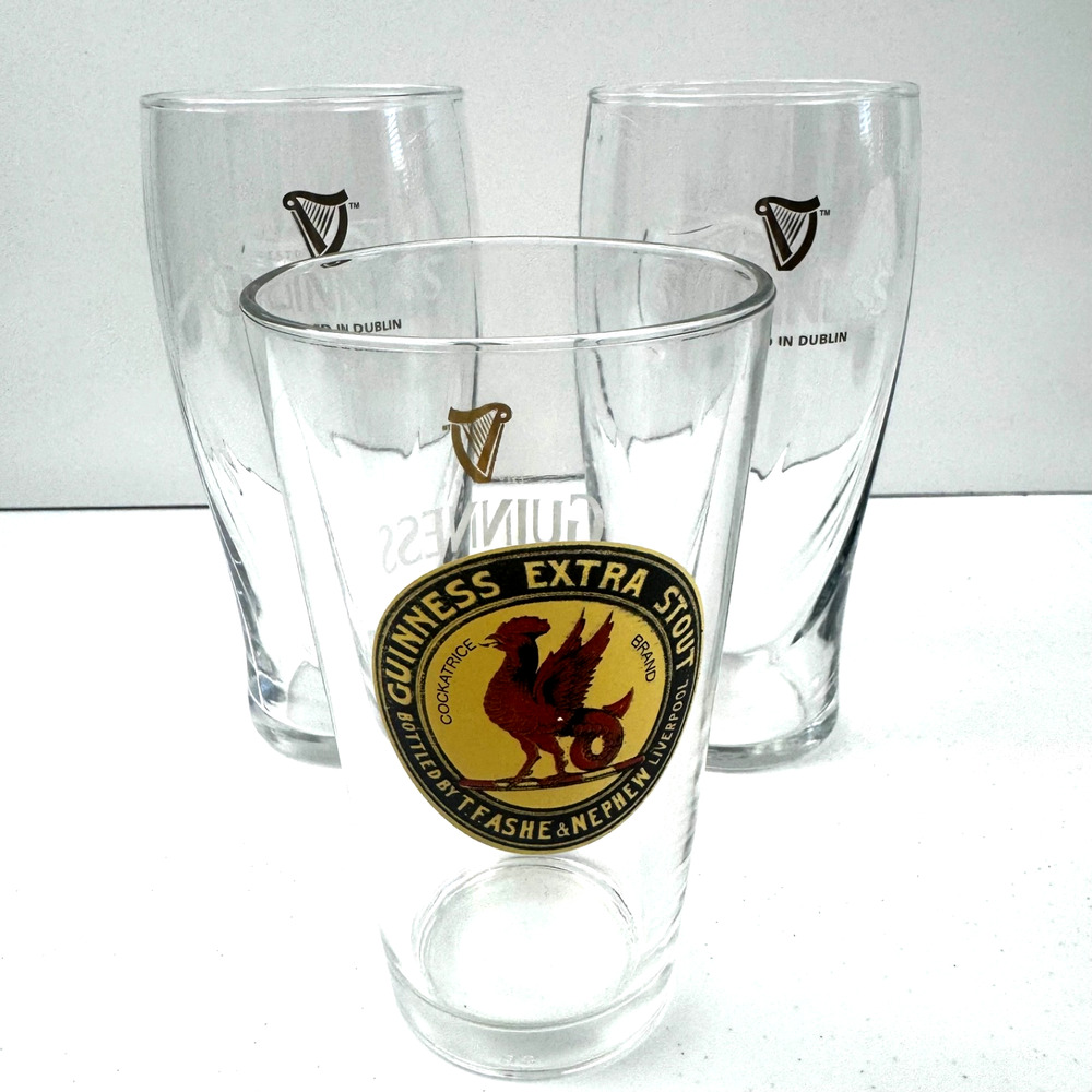 3 Guinness Beer Glasses: 2 Gravity Tulip Pints & 1 Heritage Cockatrice Barware